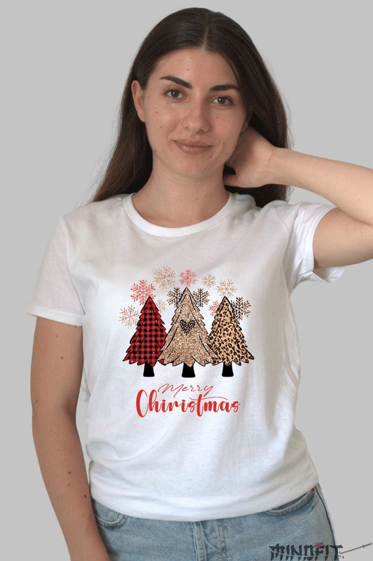 Tricou De Craciun - Brazi Festivi Si Fulgi Aurii dama alb