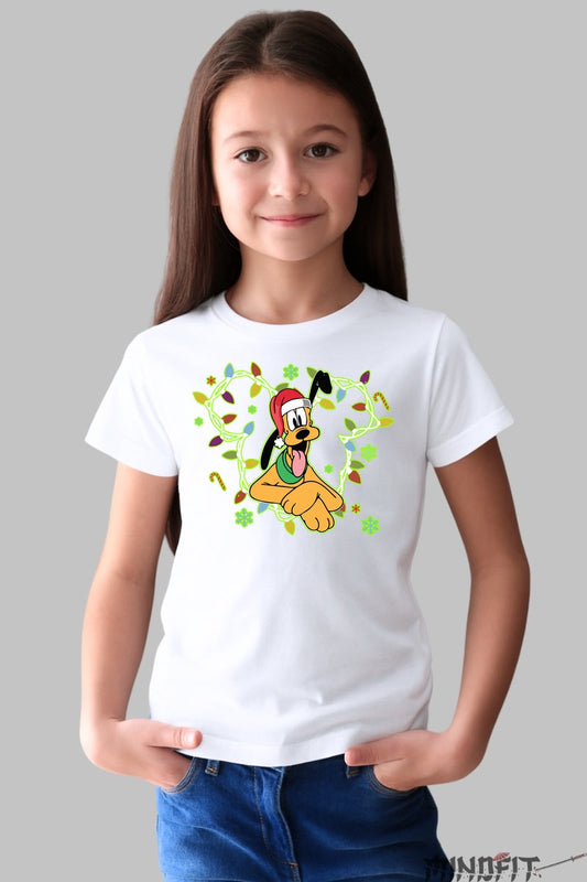 Tricou De Craciun Copii - Catelus Haios Cu Caciula Rosie fata alb
