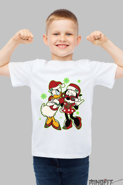 Tricou De Craciun Copii - Duo Festiv Cu Personaje Indragite baiat alb