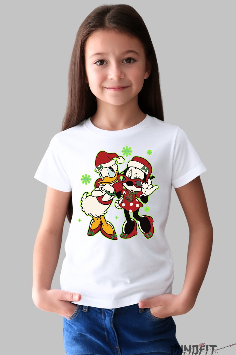 Tricou De Craciun Copii - Duo Festiv Cu Personaje Indragite fata alb