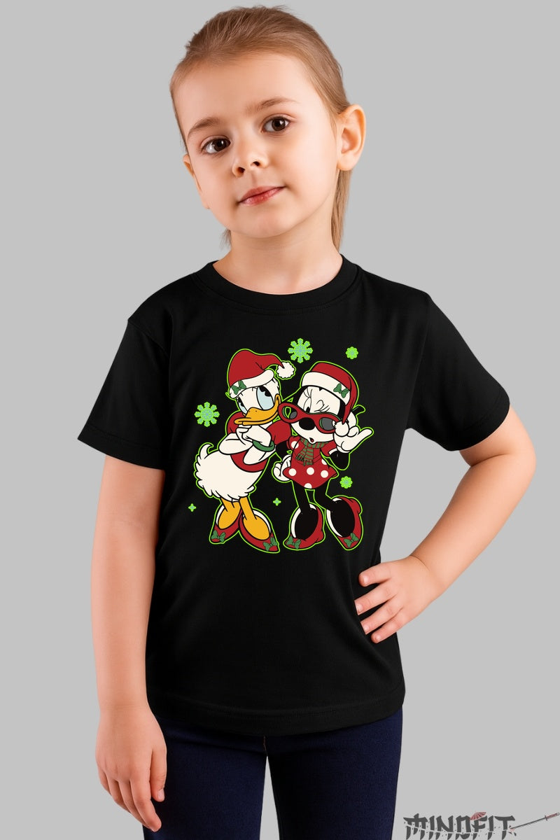 Tricou De Craciun Copii - Duo Festiv Cu Personaje Indragite fata negru