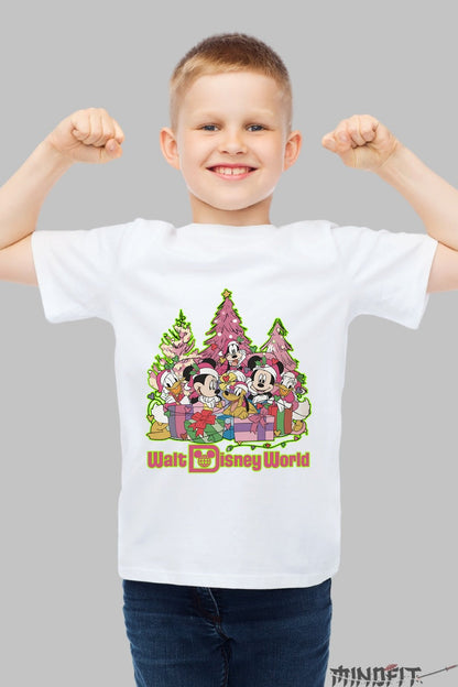 Tricou De Craciun Copii - Echipa Disney in Spirit Festiv baiat alb