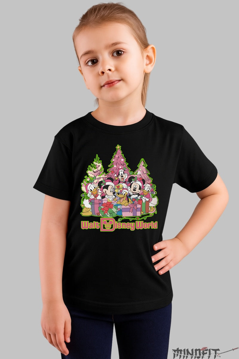 Tricou De Craciun Copii - Echipa Disney in Spirit Festiv fata negru