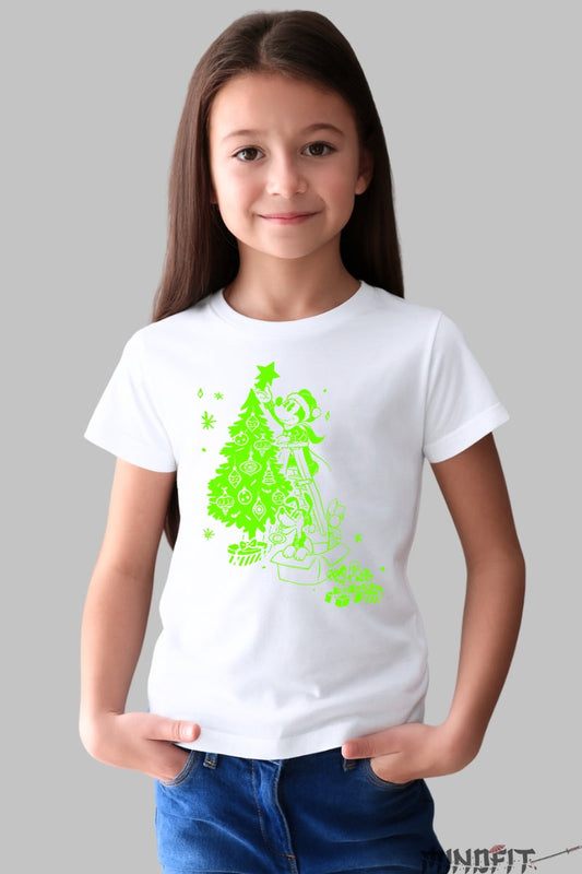 Tricou De Craciun Copii - Eroina Manga si Bradul Magic fata alb