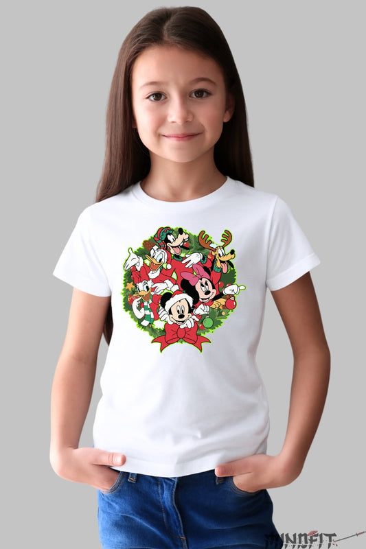 Tricou De Craciun Copii - Gasca Vesela Disney in Sarbatoare fata alb