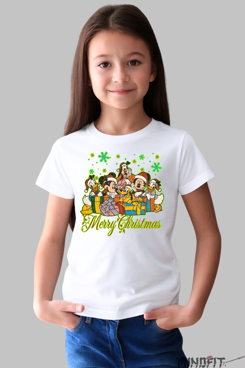 Tricou De Craciun Copii - Gasca Vesela si Cadourile Magice fata alb