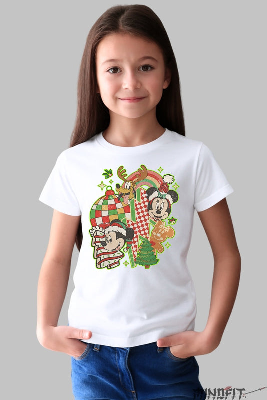 Tricou De Craciun Copii - Minnie si Prietenii in Sarbatoare fata alb