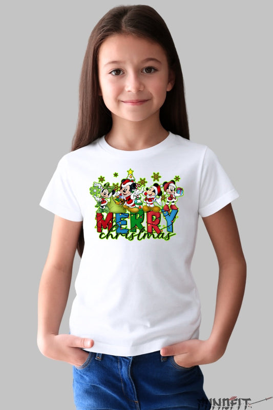 Tricou De Craciun Copii - Personaje Vesel Colorat fata alb