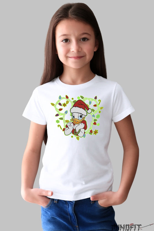 Tricou De Craciun Copii - Ratusca Daisy Festiva fata alb
