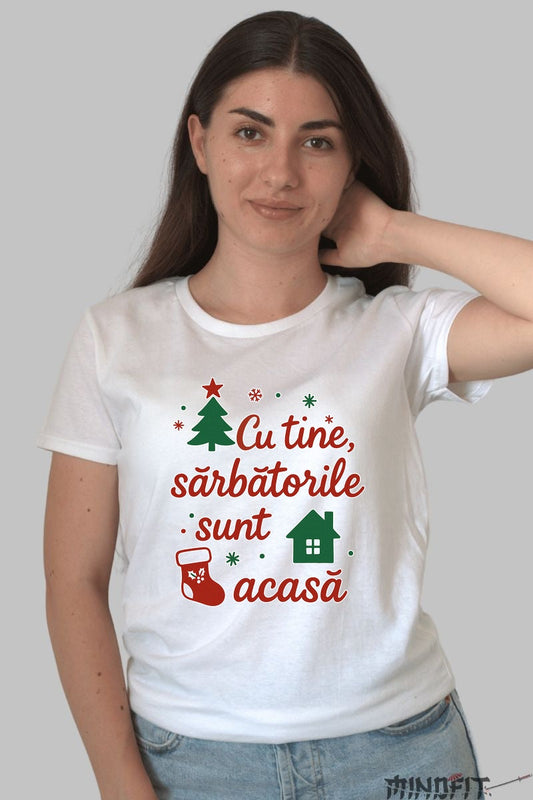 Tricou De Craciun - Cu Tine Sarbatorile Sunt Acasa barbat negru
