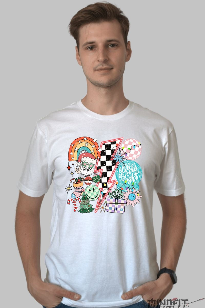 Tricou De Craciun - Explozie Festiva Retro Pop barbat alb