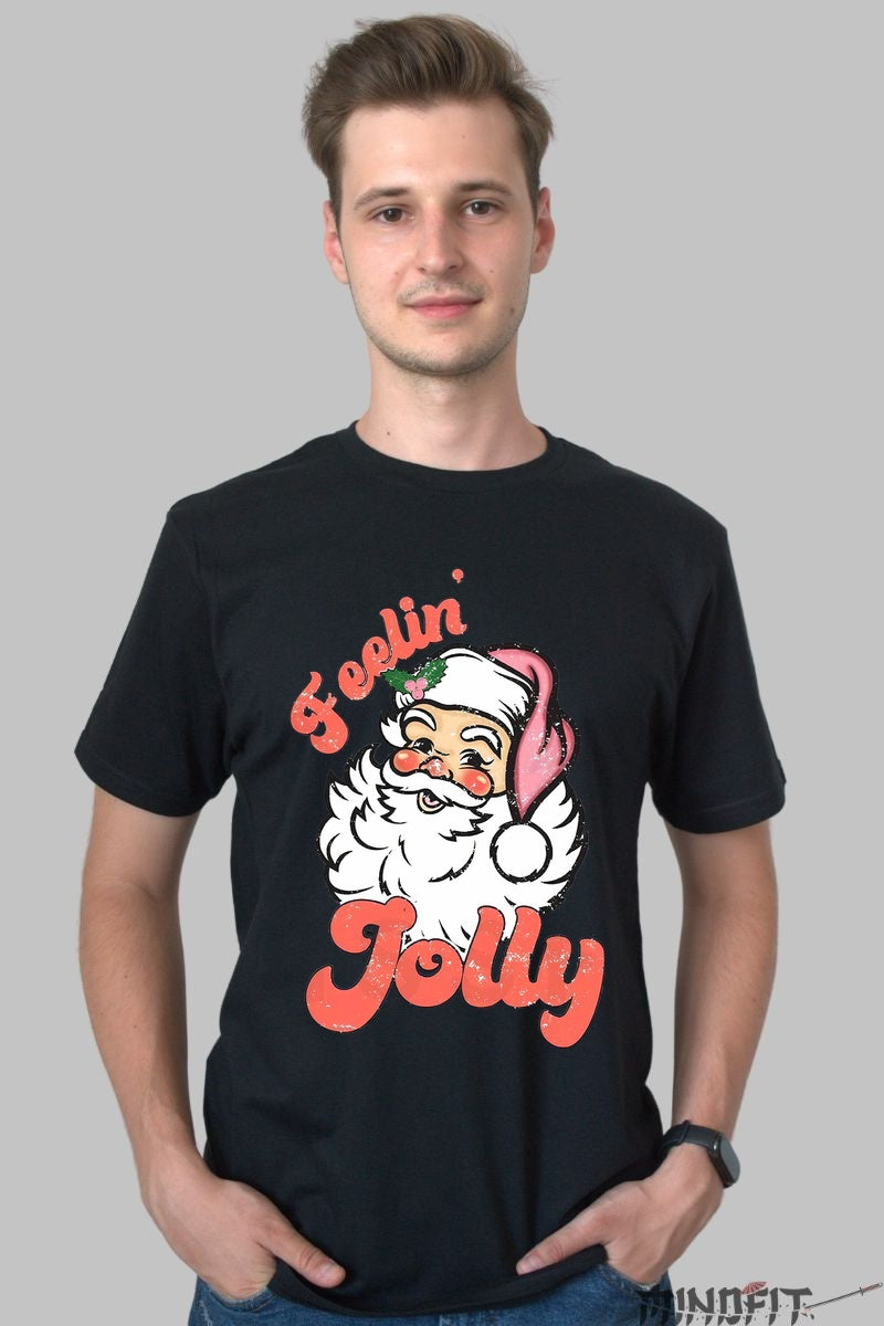 Tricou De Craciun - Feelin' Jolly Cu Mosul barbat negru