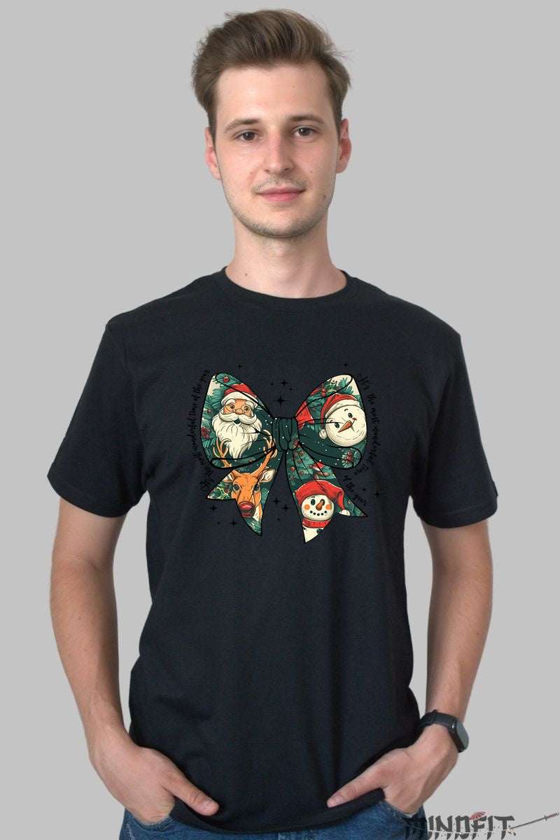Tricou De Craciun - Fundita Cu Mos Craciun Si Om De Zapada barbat negru