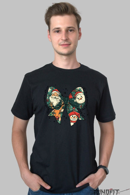 Tricou De Craciun - Fundita Cu Mos Craciun Si Om De Zapada barbat negru