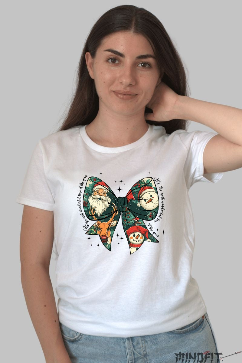 Tricou De Craciun - Fundita Cu Mos Craciun Si Om De Zapada dama alb