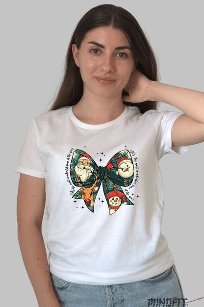 Tricou De Craciun - Fundita Cu Mos Craciun Si Om De Zapada dama alb