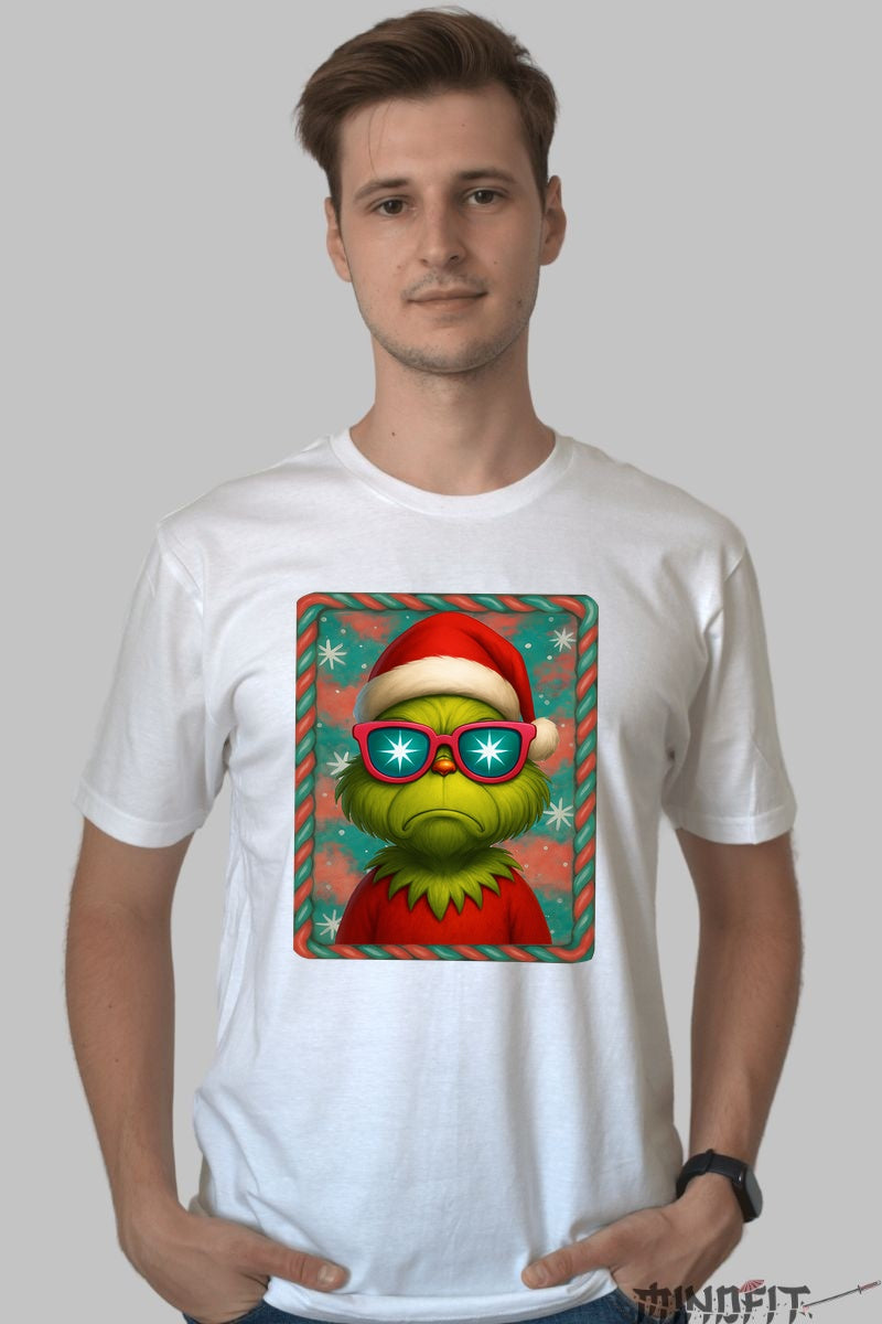 Tricou De Craciun - Grinch Cu Ochelari Star barbat alb