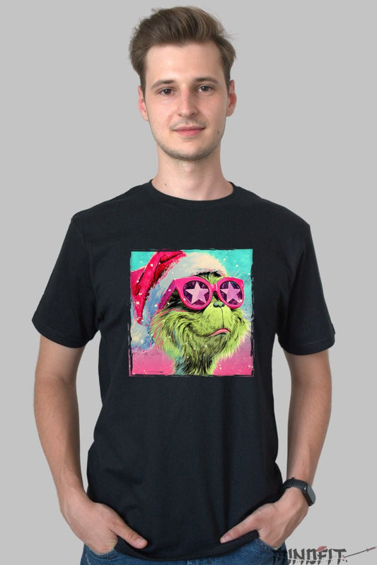Tricou De Craciun - Grinch Cu Ochelari Star barbat negru