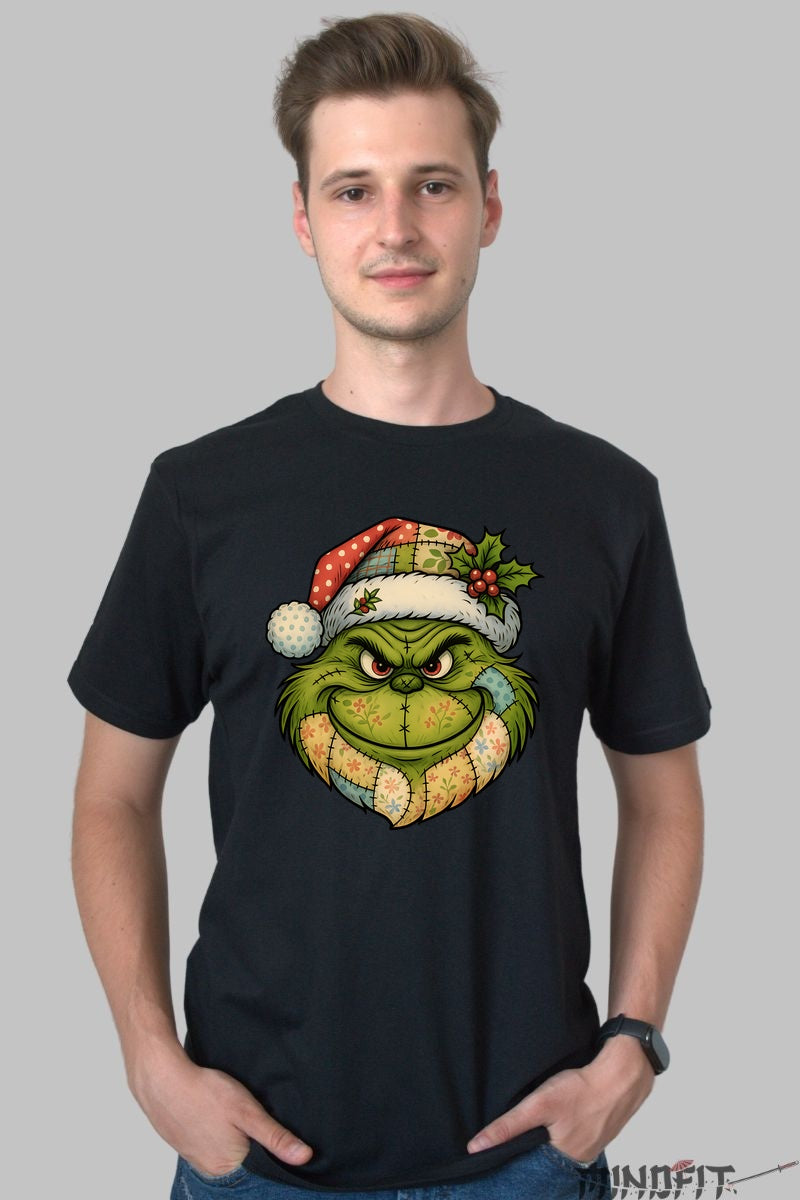 Tricou De Craciun - Grinch Festiv Cu Caciula barbat negru