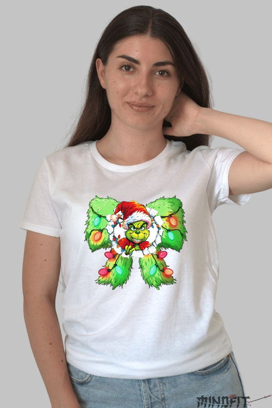 Tricou De Craciun - Grinch Inversunat Sub Coroana dama alb