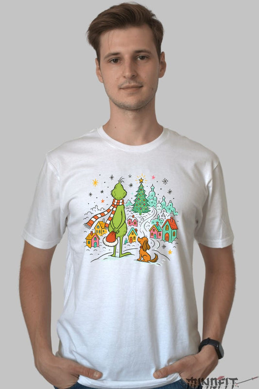 Tricou De Craciun - Grinch Si Max Privind Satul barbat alb