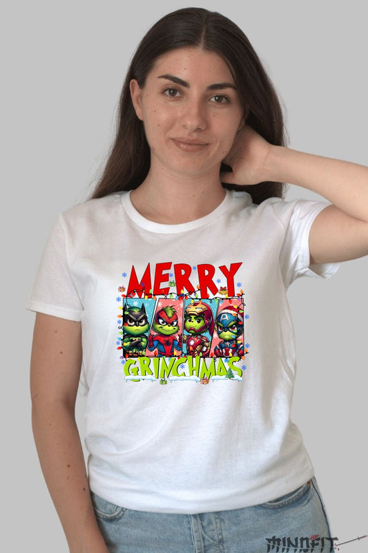 Tricou De Craciun - Grinch Supererou Merry Grinchmas dama alb