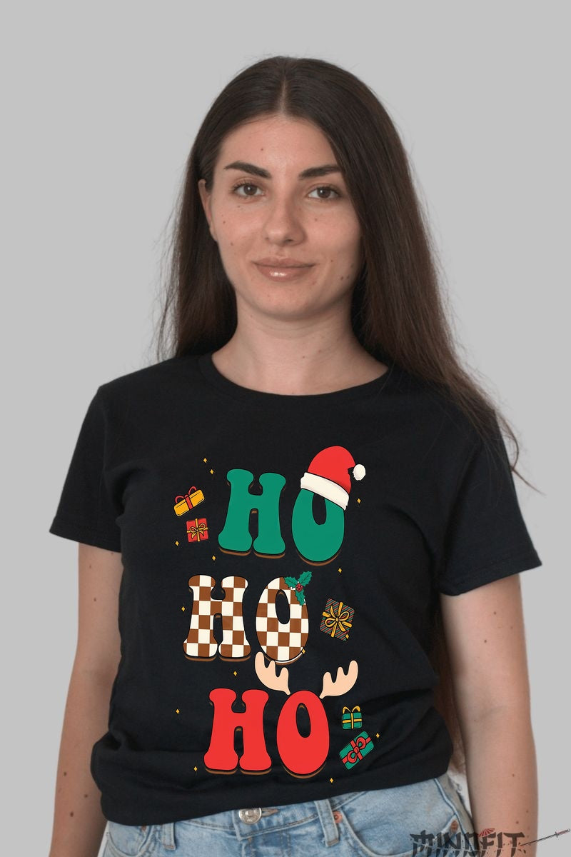 Tricou De Craciun - HO HO HO Festiv dama negru