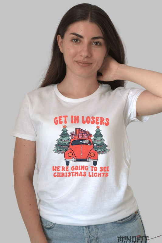 Tricou De Craciun - Masina Cu Brad Si Cadouri dama alb