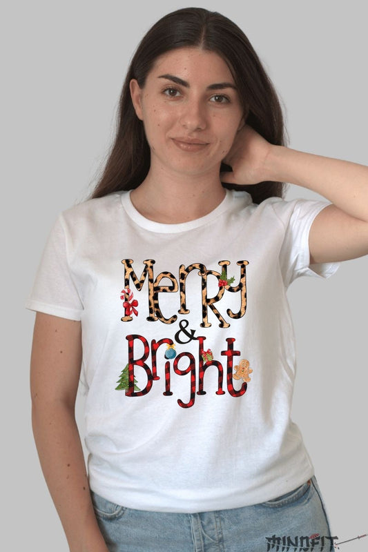 Tricou De Craciun - Merry & Bright dama alb