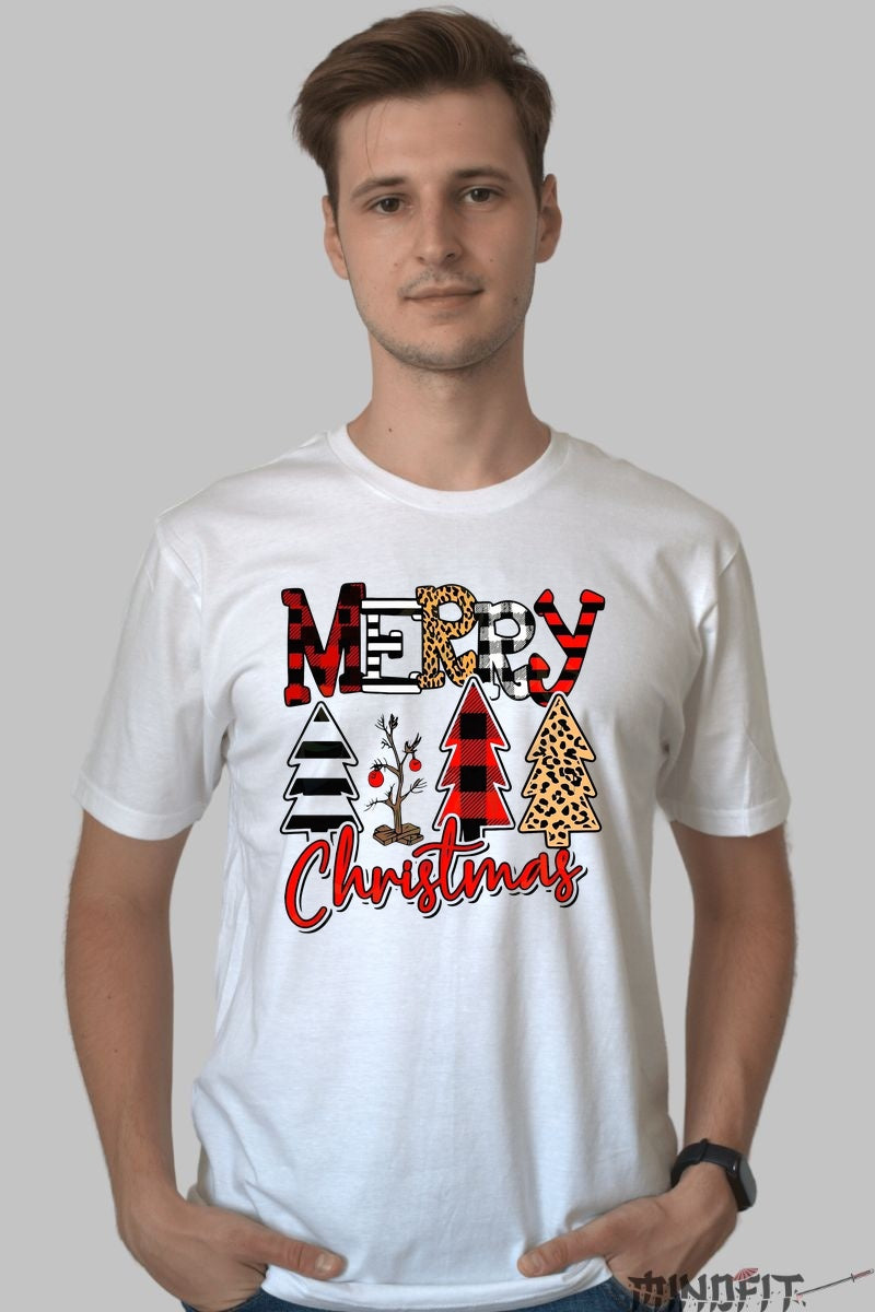 Tricou De Craciun - Merry Christmas Cu Braduti Festivi barbat alb