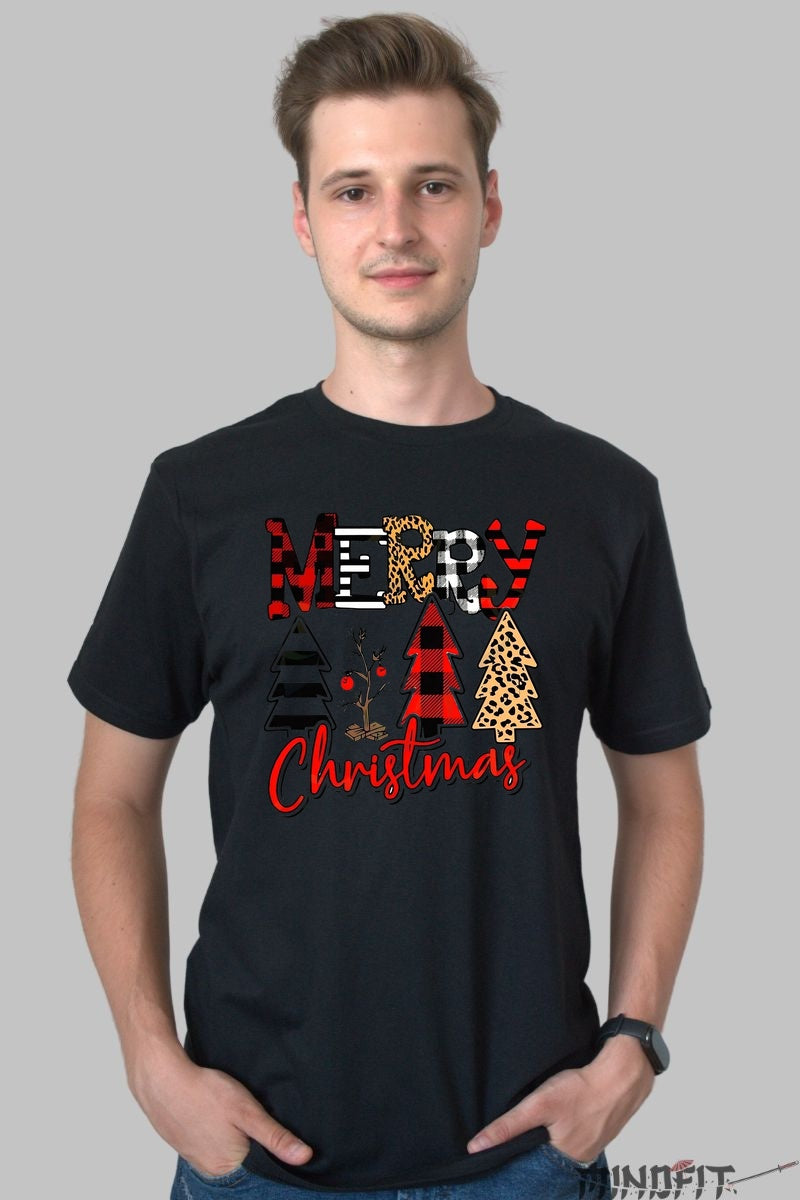 Tricou De Craciun - Merry Christmas Cu Braduti Festivi barbat negru