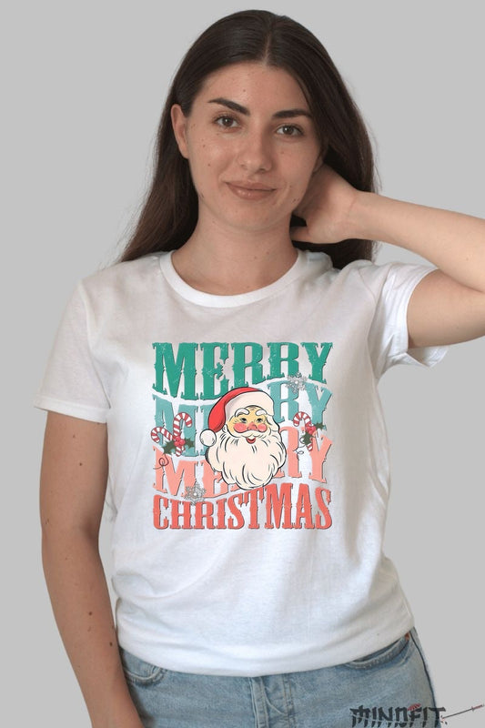 Tricou De Craciun - Merry Christmas Cu Mosul dama alb