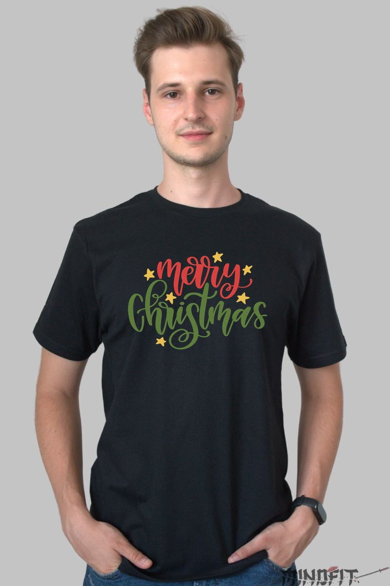 Tricou De Craciun - Merry Christmas Cu Stele barbat negru