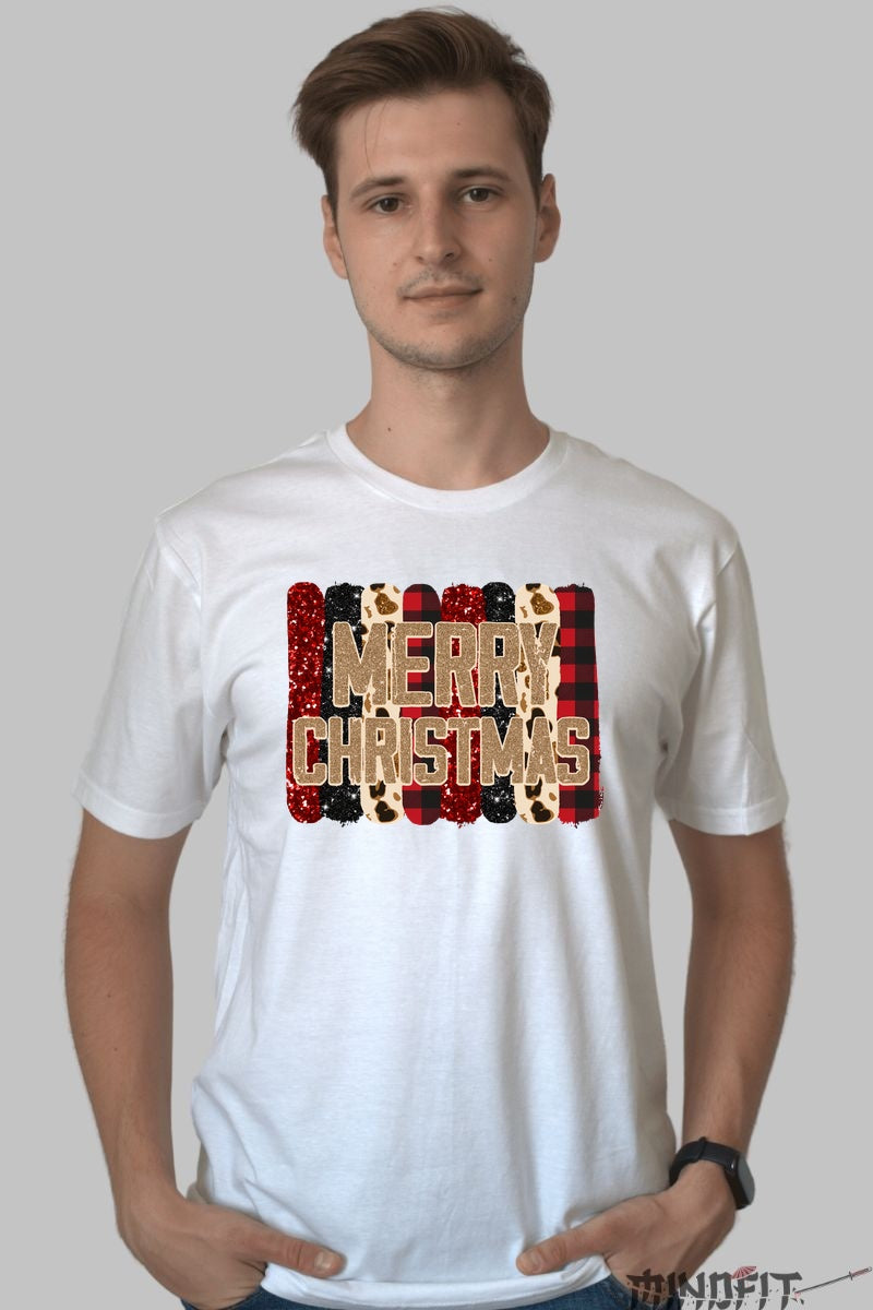Tricou De Craciun - Merry Christmas Cu Textura Festiva barbat alb