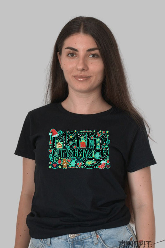 Tricou De Craciun - Merry Christmas Festiv dama negru