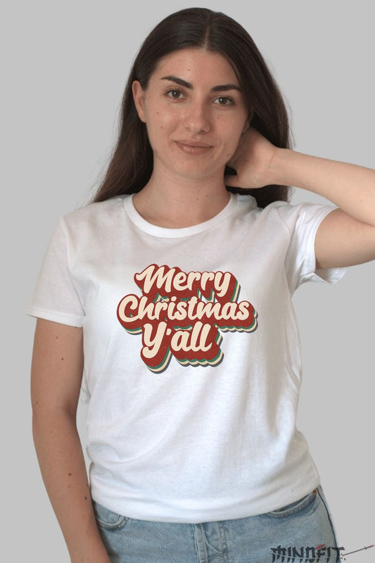Tricou De Craciun - Merry Christmas Y'all dama alb