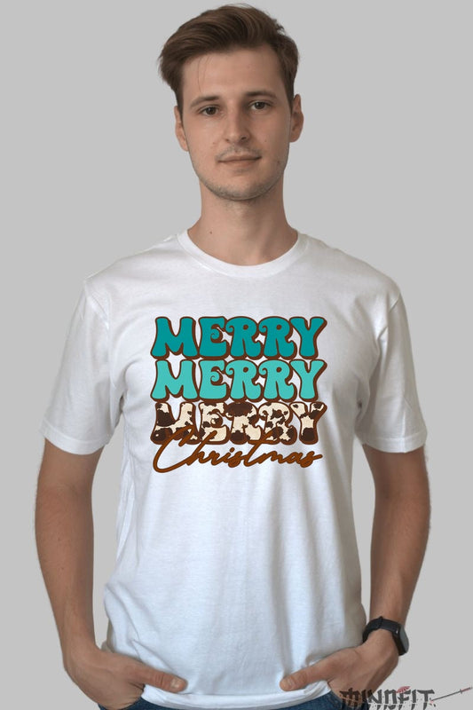 Tricou De Craciun - Merry Merry Merry Christmas barbat alb