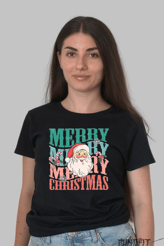 Tricou De Craciun - Merry Merry Merry Christmas dama negru