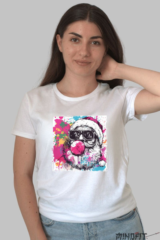 Tricou De Craciun - Mos Craciun Street Art dama alb
