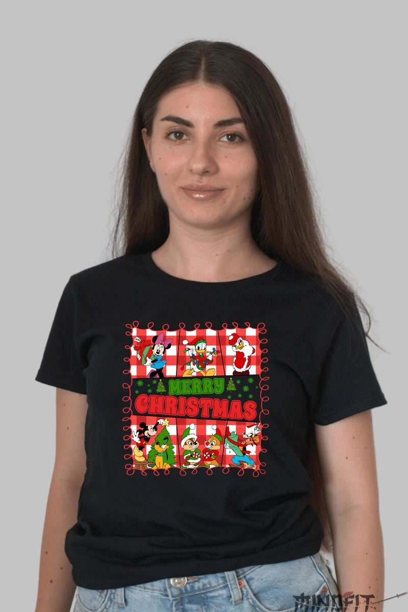 Tricou De Craciun - Personaje Clasice in Sarbatoare dama negru