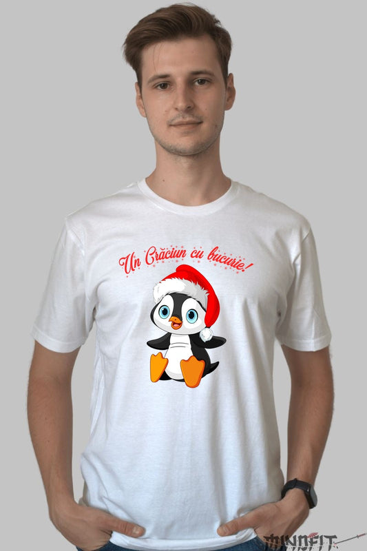 Tricou De Craciun - Pinguin Cu Caciula Magica barbat alb