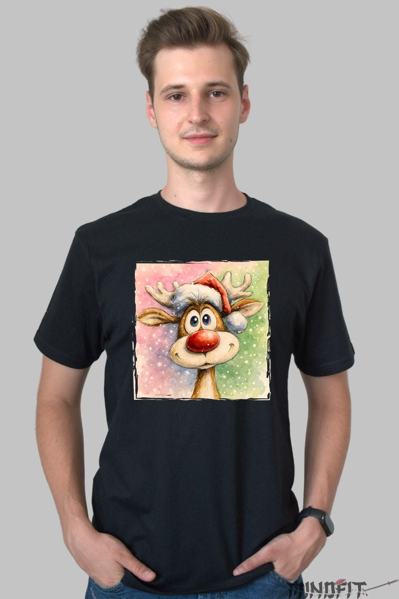 Tricou De Craciun - Renul Haios Cu Caciula barbat negru