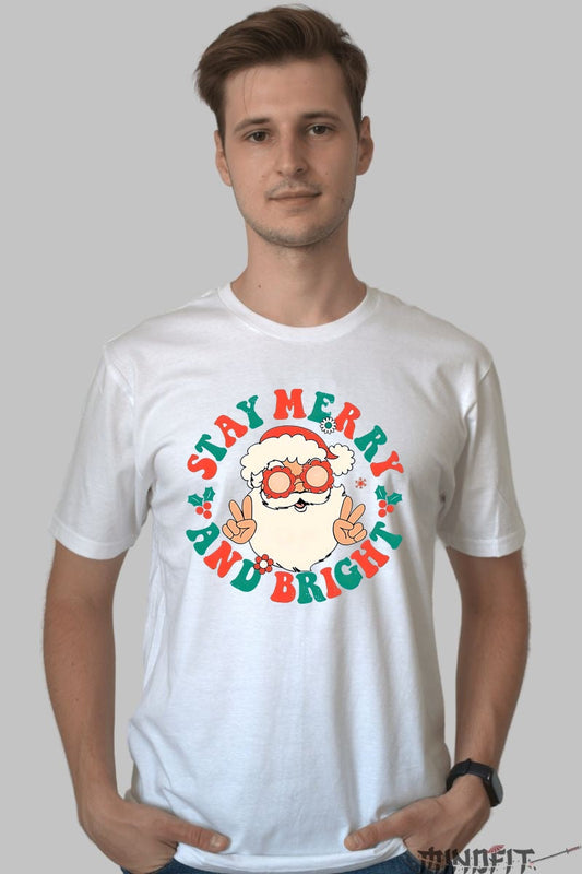 Tricou De Craciun - Stay Merry And Bright barbat alb