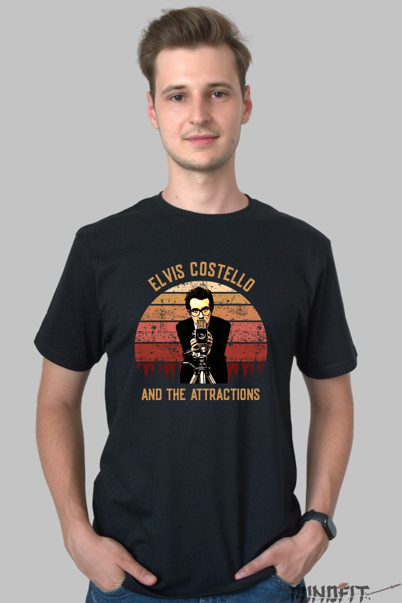 Tricou Elvis Costello - Retro Camera Vibe barbat negru