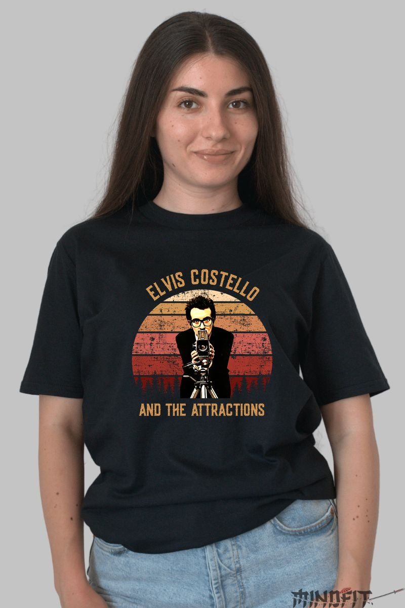 Tricou Elvis Costello - Retro Camera Vibe dama negru