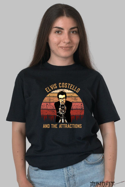Tricou Elvis Costello - Retro Camera Vibe dama negru