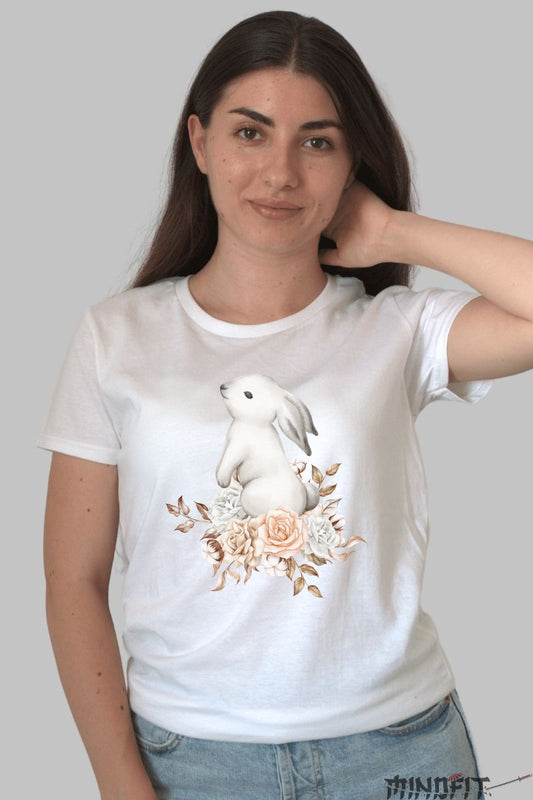 Tricou Fermecat - Iepurasul si Florile Elegante Dama Alb