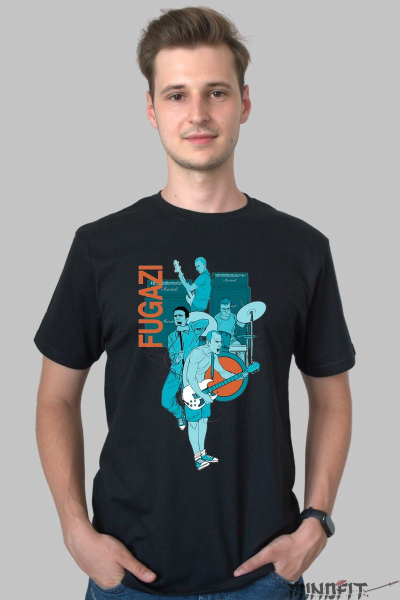 Tricou Fugazi - Energie Punk Illustrata barbat negru