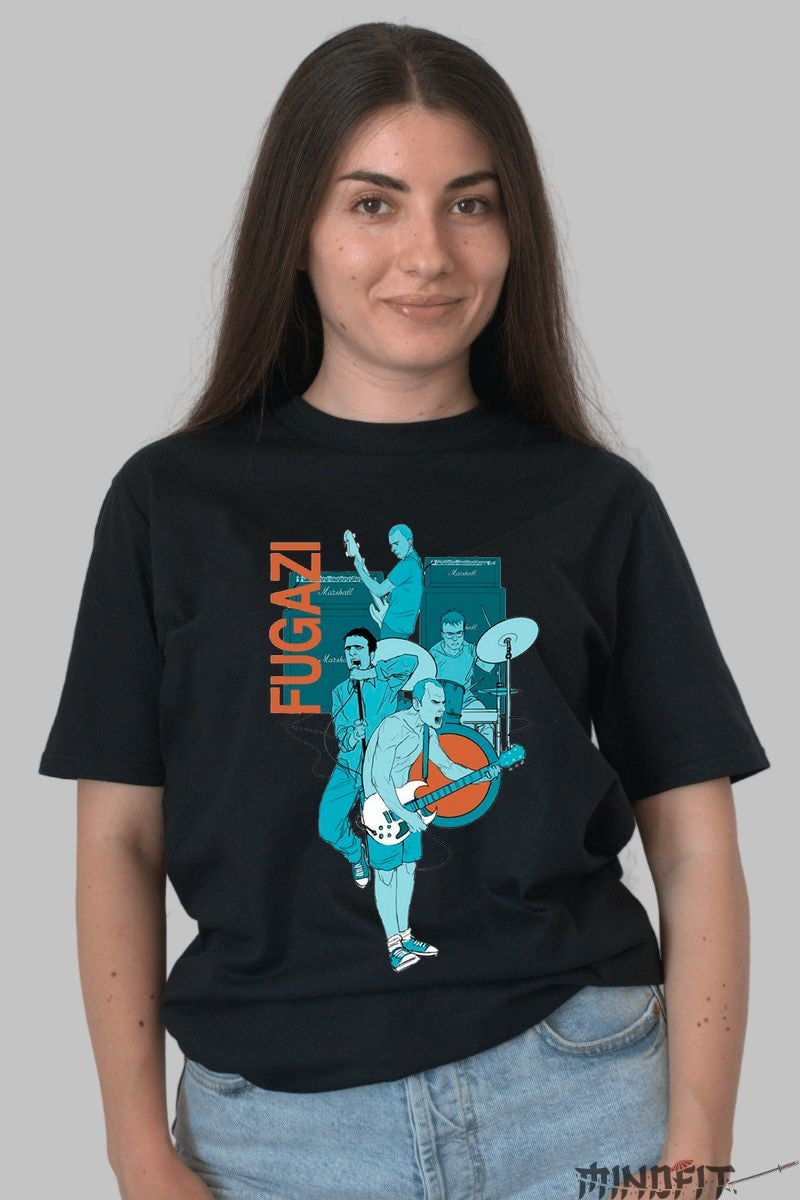 Tricou Fugazi - Energie Punk Illustrata dama negru