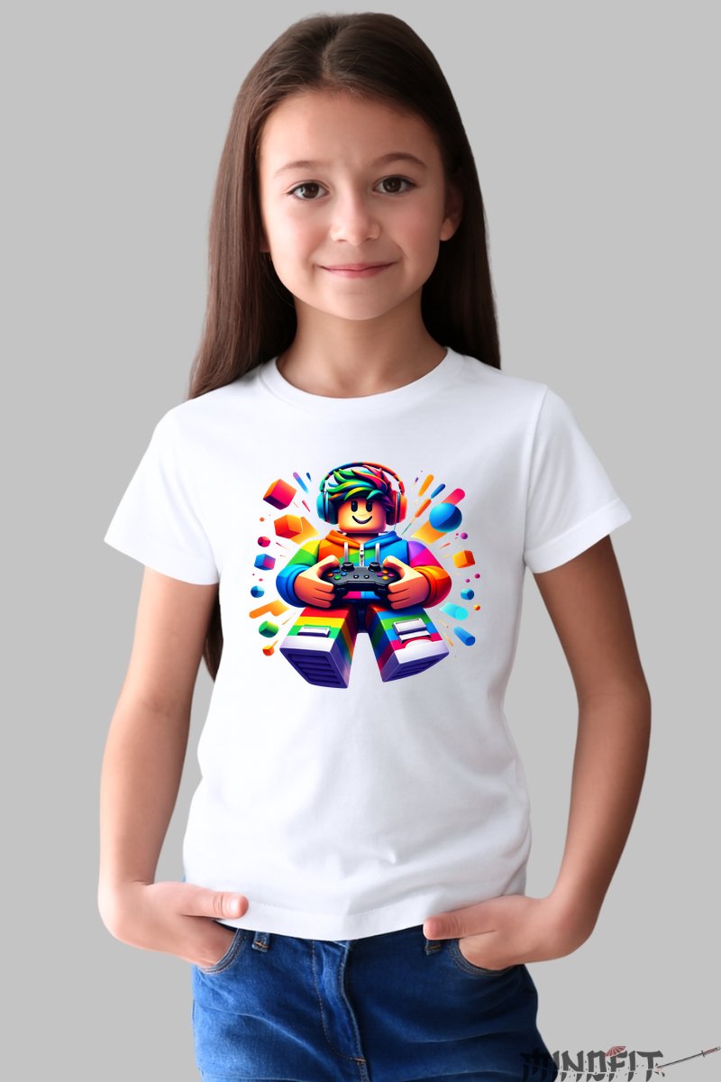 Tricou Gamer Roblox - Model Explozie de Culoare fata alb
